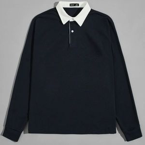 NWT Romwe Navy Blue Polo Longsleeve
